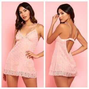 Glitter | Women’s Dolled Up Nightgown Pink Lace Gold Dot Babydoll Nighty Sexy XL